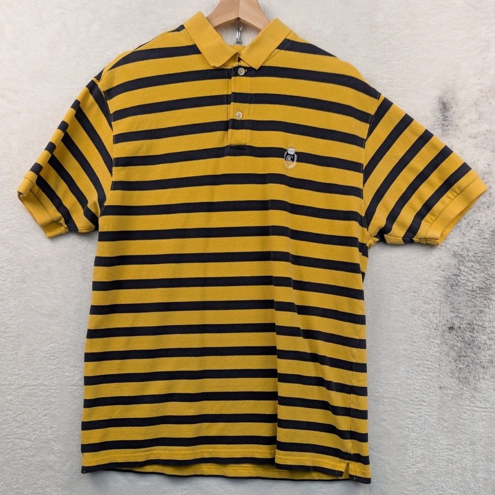 VTG Chaps Ralph Lauren Polo Men's Large Yellow Blue Striped Preppy Americana 90s